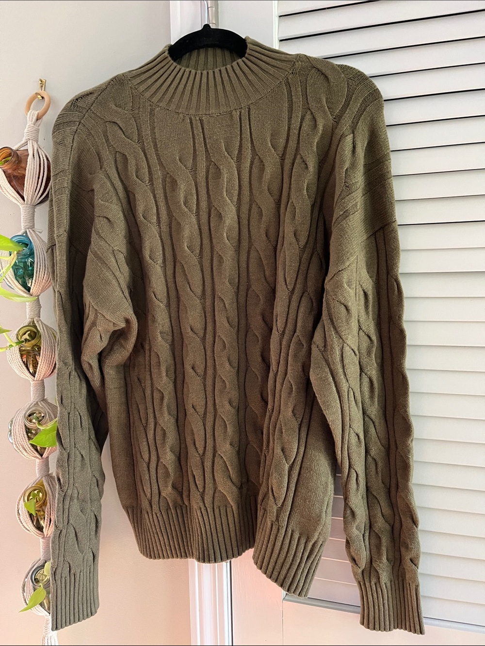 Olive Cable Knit Sweater - Classic Crew
